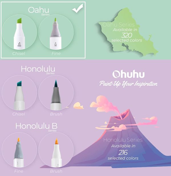 Ohuhu Alcohol Based Art Markers Dual Tip Fine & Chisel 120 Unique Colours Oahu Series - Image 6