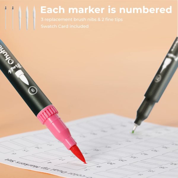 Ohuhu Water Based Dual Tip Brush & Fineliner Journal Pens 100 Colours Maui Series - Image 5