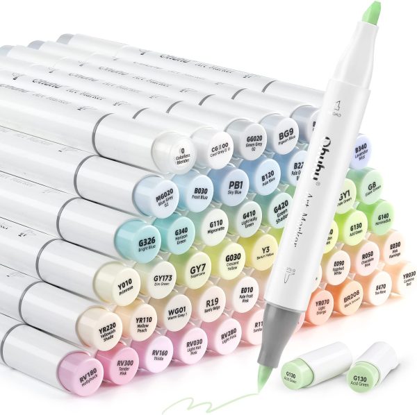 Ohuhu Alcohol Based Art Markers Dual Tip Brush and Chisel 48 Pastel Colours Blossoming Honolulu Series