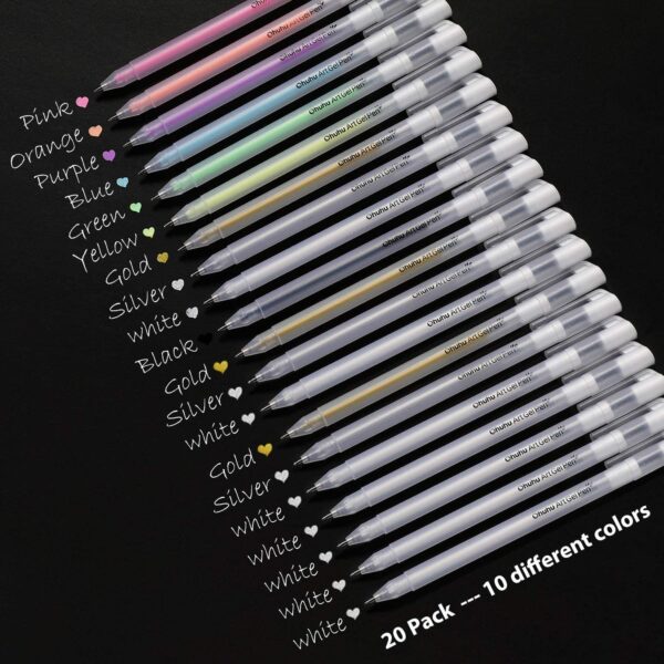 Ohuhu Art Gel Pen Set of 20 Vibrant and Beautiful 10 Colour Set - Image 2