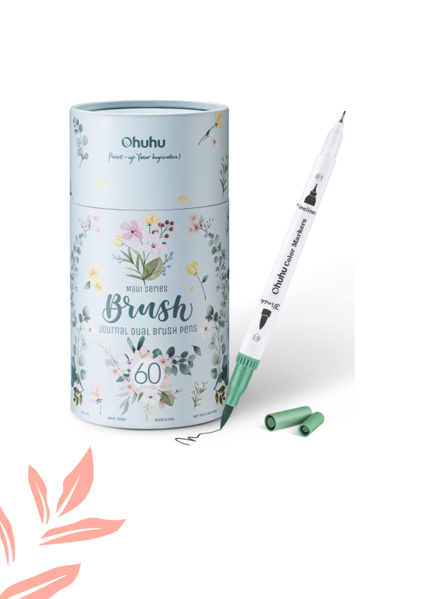 Ohuhu Waterbased Dual Tip Brush & Fineliner Journal Pens 60 Colours Maui Series