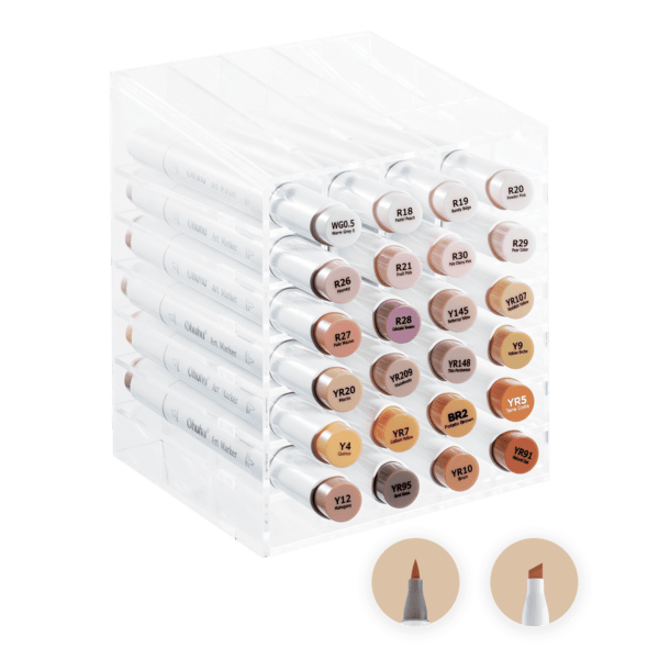 Ohuhu Alcohol Based Skin Tone Markers Dual Tip Brush & Chisel 24 Skin Tone Colours Honolulu Series - Image 3