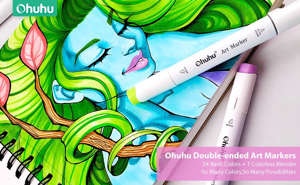 Ohuhu Alcohol Art Markers, Chisel Fine Dual Tips -Oahu Series- 320 Colors