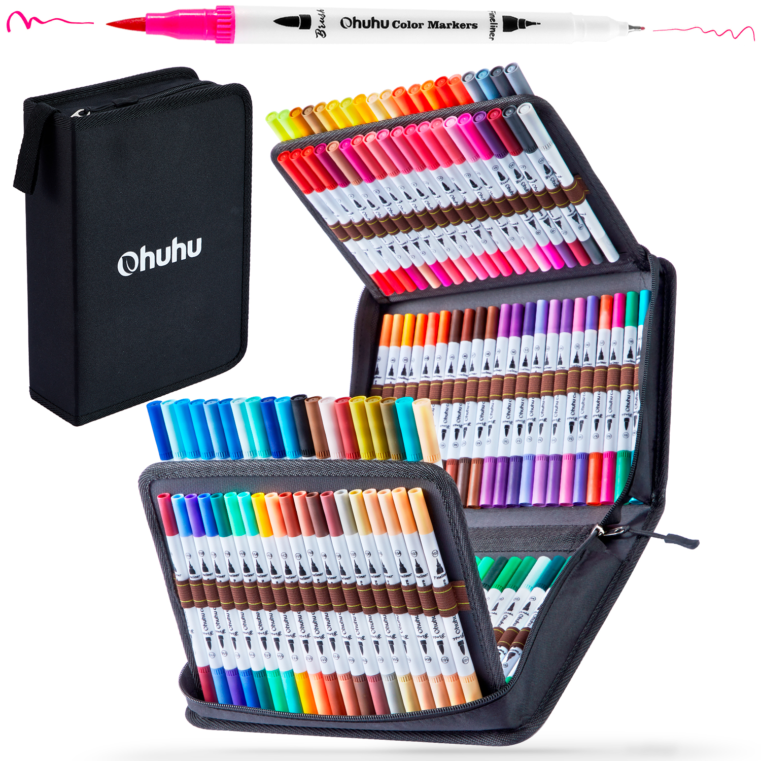 Ohuhu Water Based Dual Tip Brush Pens - Brush & Fine Liner Tips 100 Colours