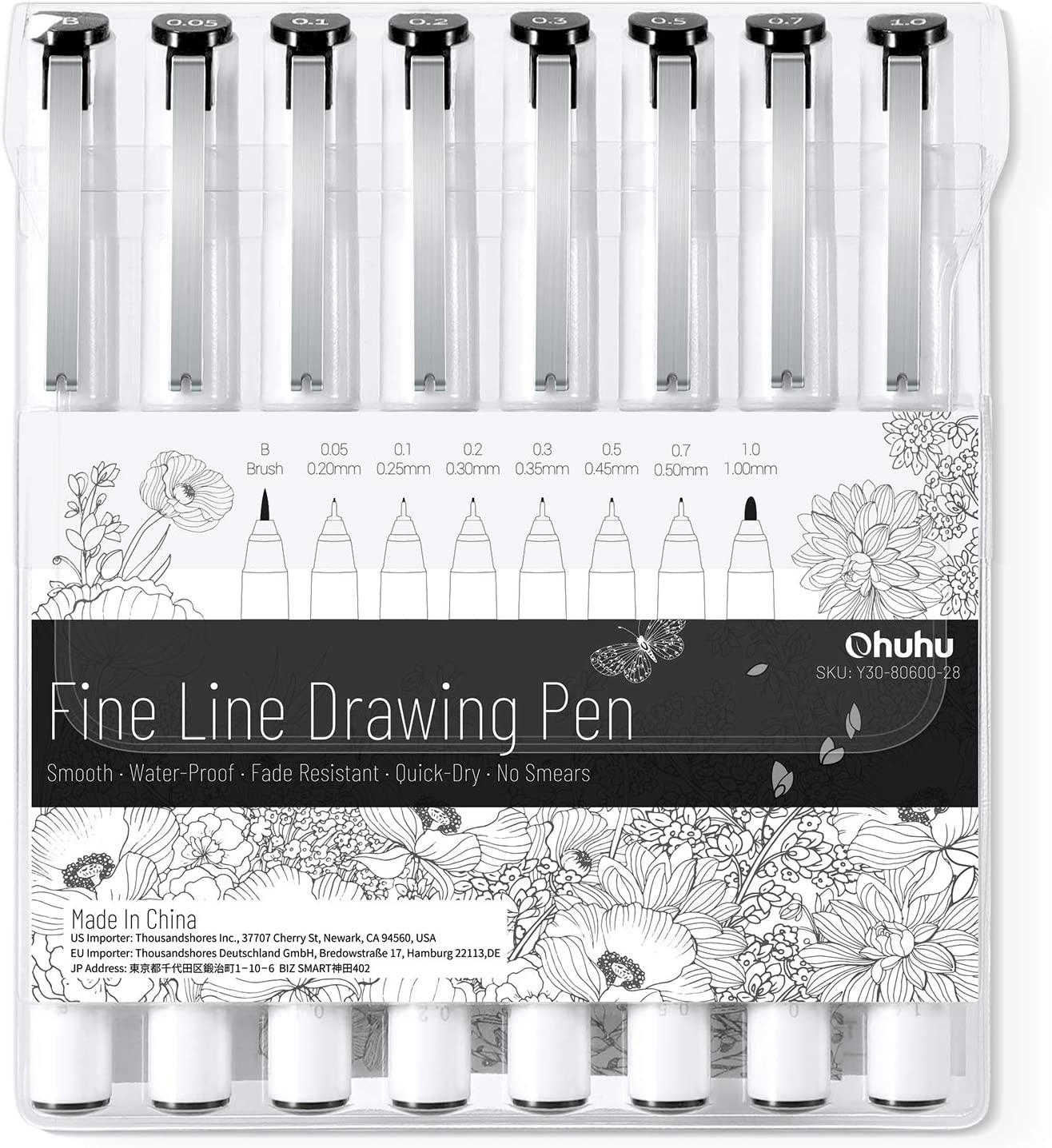 Ohuhu Fine Line Drawing Pen Set of 8 Waterbased Ink For Cartooning