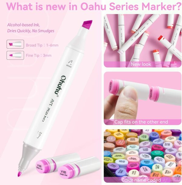 Ohuhu Alcohol Based Markers Dual Tip Fine & Chisel 80 Vibrant Colours + 1 Colourless Blender and Case Oahu Series - Image 4