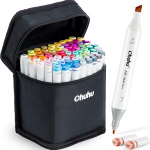Ohuhu Alcohol Based Markers Dual Tip Fine & Chisel 80 Vibrant Colours + 1 Colourless Blender and Case Oahu Series