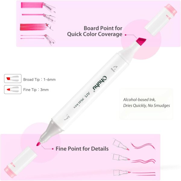 Ohuhu Alcohol Based Markers Dual Tip Fine & Chisel 320 Vibrant Colours + 1 Colourless Blender and Case Oahu Series - Image 5