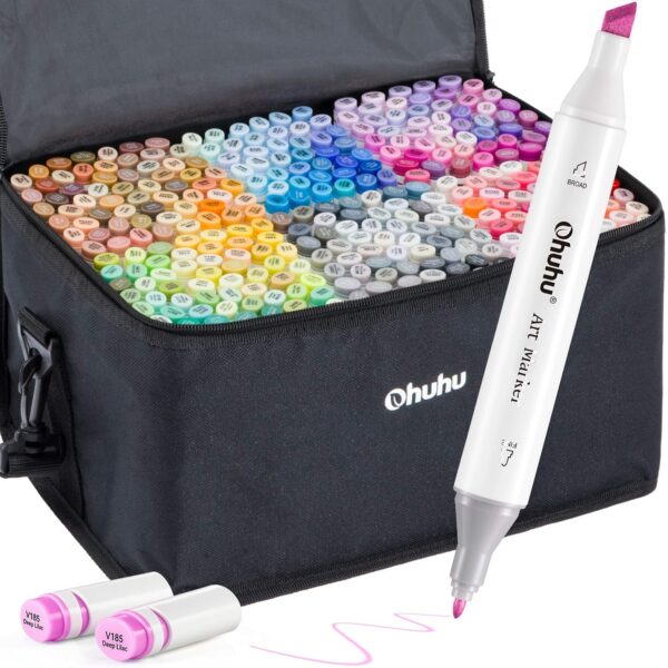 Ohuhu Alcohol Based Markers Dual Tip Fine & Chisel 320 Vibrant Colours + 1 Colourless Blender and Case Oahu Series - Image 7