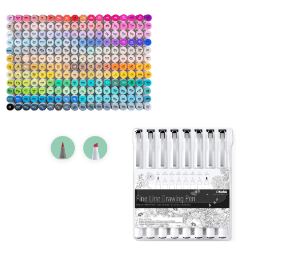 Ohuhu Art Markers Dual Tip Fine & Chisel Oahu Series 320 Colours PLUS Ohuhu FineLine Drawing Pen Set of 8 - Image 9