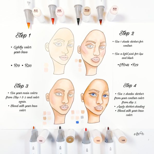 Ohuhu Alcohol Based Skin Tone Markers Dual Tip Brush & Chisel 24 Skin Tone Colours Honolulu Series - Image 8
