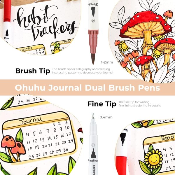 Ohuhu Waterbased Dual Tip Brush & Fineliner Journal Pens 60 Colours Maui Series - Image 2