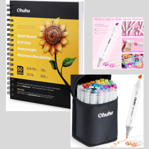 Ohuhu Alcohol Markers Dual Tip Fine and Chisel 40 Colours PLUS Ohuhu Sketchbook Marker Pad