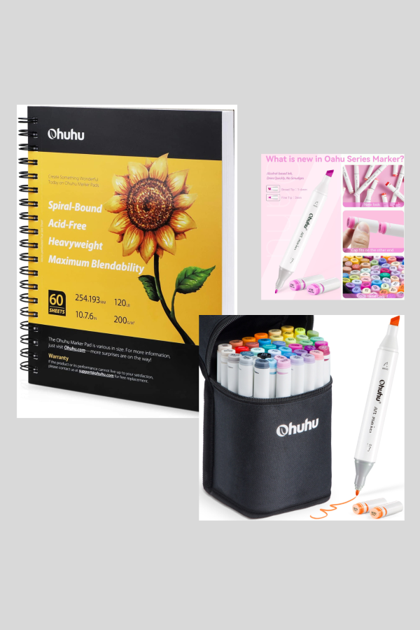 Ohuhu Alcohol Markers Dual Tip Fine and Chisel 40 Colours PLUS Ohuhu Sketchbook Marker Pad