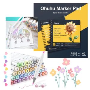 Ohuhu Art Markers Dual Tip Brush and Chisel 48 Pastel Colours PLUS Ohuhu Spiral Bound Sketchbook Marker Pad