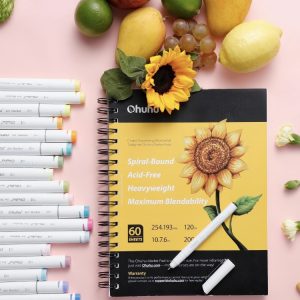 Ohuhu Alcohol Markers Dual Tip Fine and Chisel Oahu Series 80 Colours PLUS Ohuhu Spiral Bound Sketchbook Marker Pad
