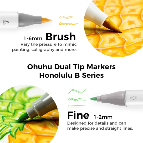 Ohuhu Alcohol Based Art Markers Dual Tip Brush & Fine 120 Colours Honolulu B Series NEW - Image 7