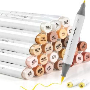 Ohuhu Alcohol Based Skin Tone Art Markers Dual Tip Brush & Fine 24 Colours + 1 Colourless Blender and Case Honolulu B Series