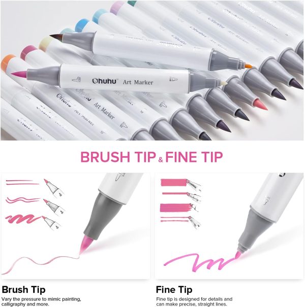 Ohuhu Alcohol Based Skin Tone Art Markers Dual Tip Brush & Fine 24 Colours + 1 Colourless Blender and Case Honolulu B Series - Image 3