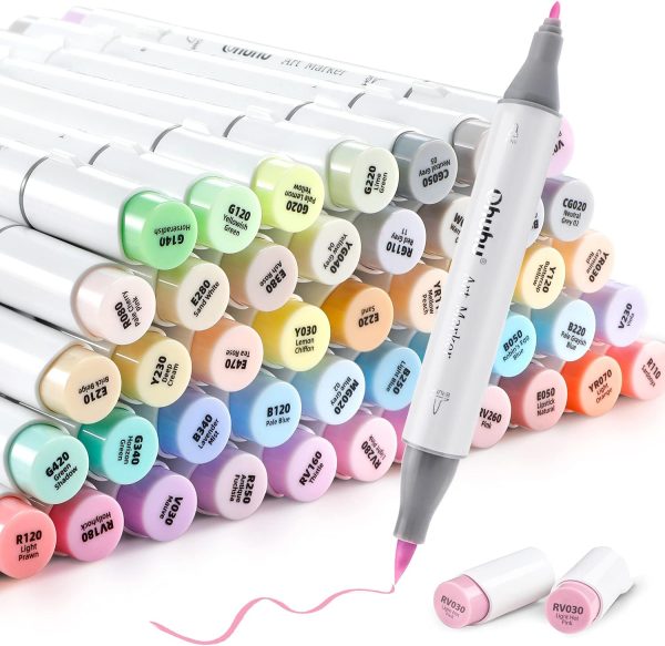 Ohuhu Alcohol Based Art Markers Dual Tip Brush & Fine 48 Pastel Colours Honolulu B Series