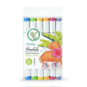 Ohuhu Alcohol Based Art Markers Honolulu Series Dual Tip Brush & Chisel 6 Basic Colours