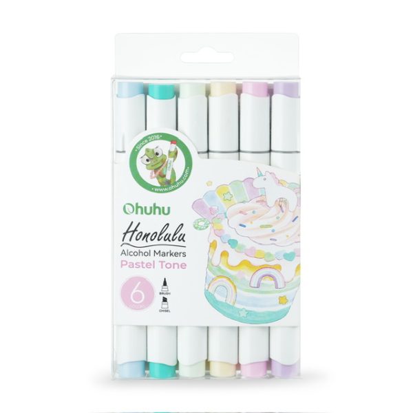 Ohuhu Alcohol Based Art Markers Honolulu Series Dual Tip Brush & Chisel 6 Pastel Colours - Image 6