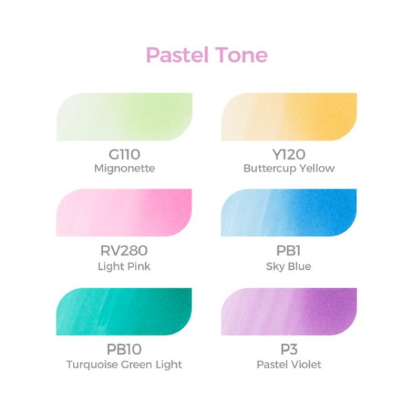 Ohuhu Alcohol Based Art Markers Honolulu Series Dual Tip Brush & Chisel 6 Pastel Colours - Image 2