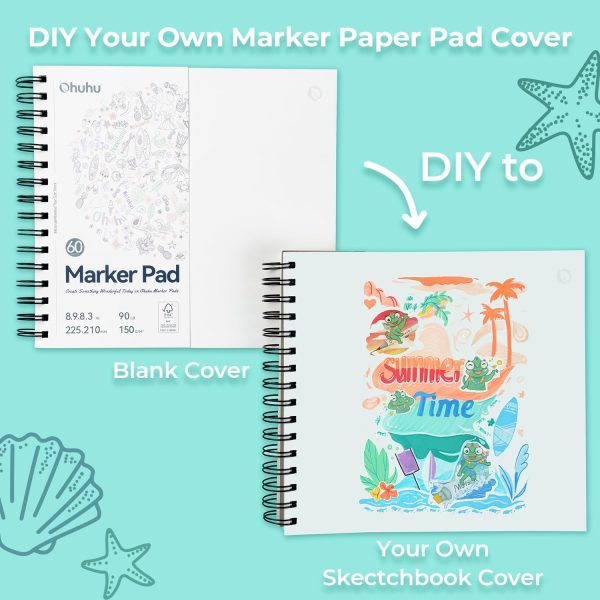 Ohuhu Bleed Proof Marker Pad Sketchbook 60 Sheets 225mm x 210mm